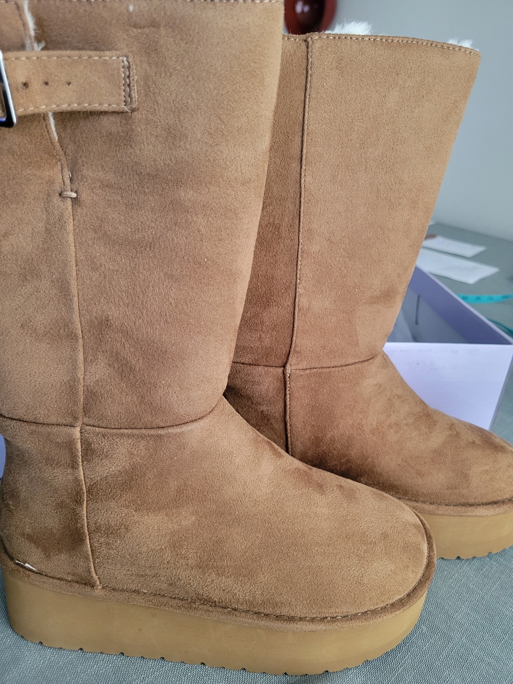 Madden Girl Tan Suede Platform Mid-Calf Boots
